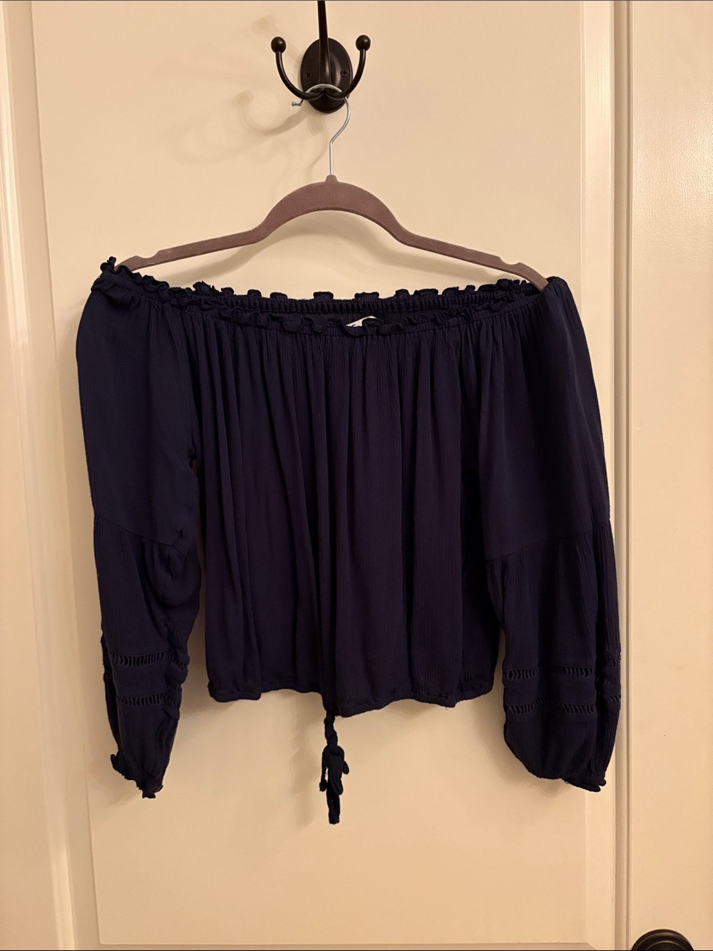 Hollister Navy Off-Shoulder Peasant Top